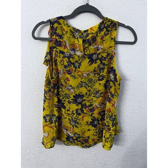 Anthropologie HD in Paris yellow floral ruffle blouse women size 6 - Picture 2 of 5